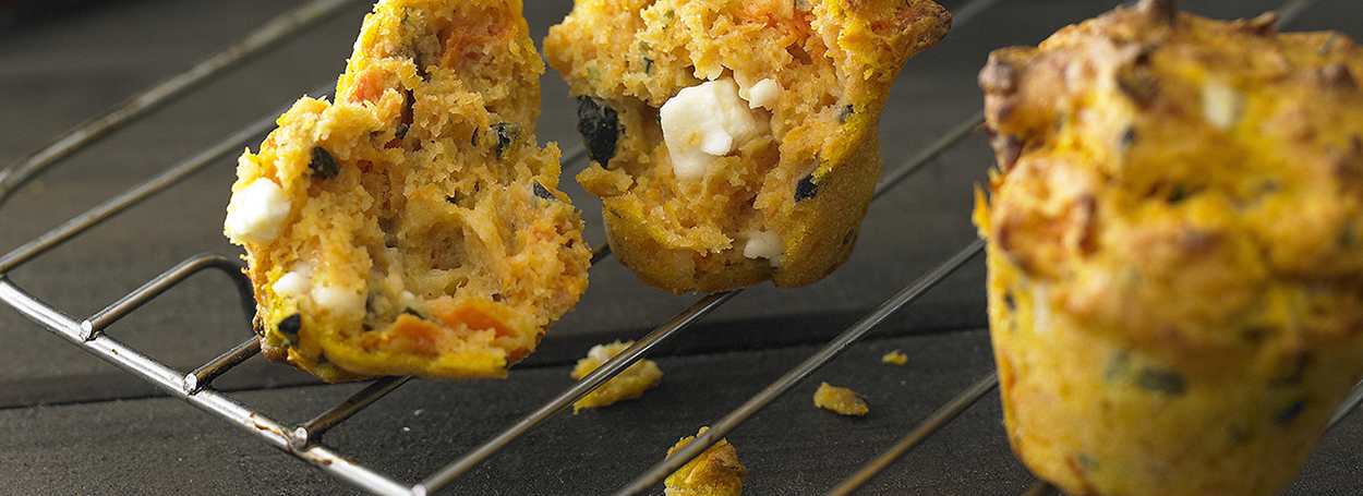 Pumpkin, feta and olive mini savoury muffins
