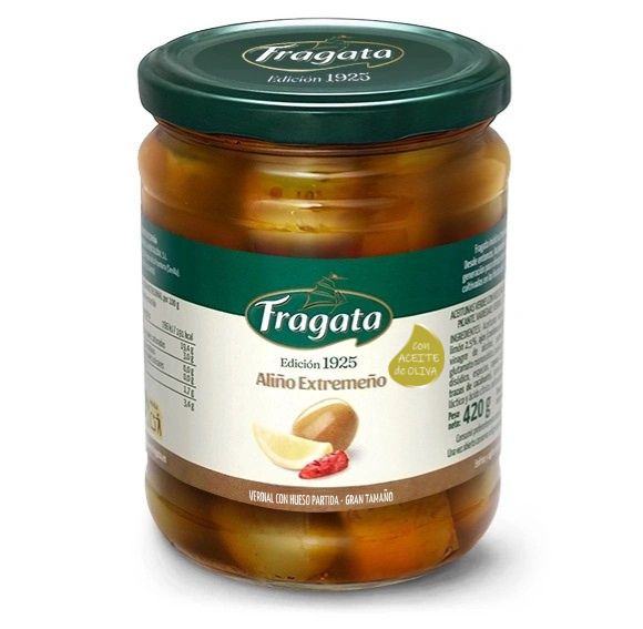 Aceitunas verdes Verdial con hueso partidas aliñadas estilo extremeño